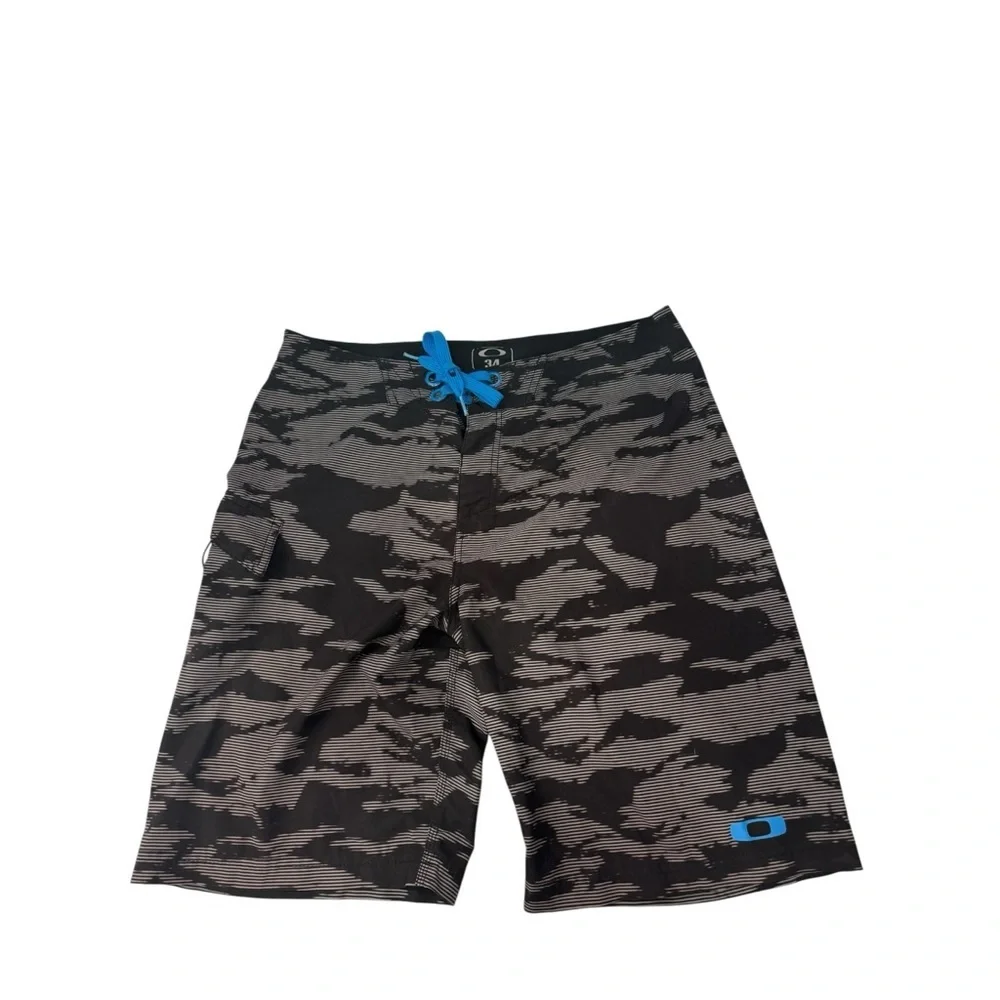 Oakley Black and Gray Patterned Board Shorts